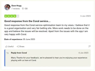 Coral reviews on trustpilot - four out of five star review