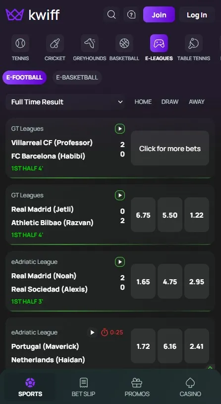 kwif spoorts section, e-football and e-basketball