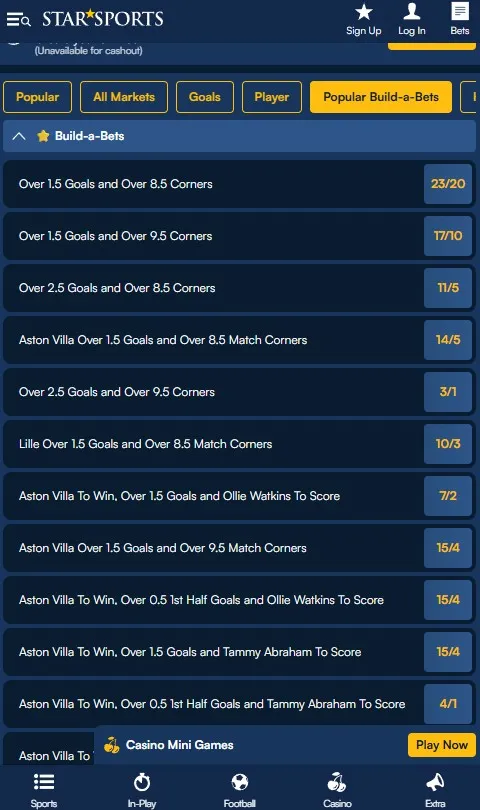 star sports bet popular build a bet feature