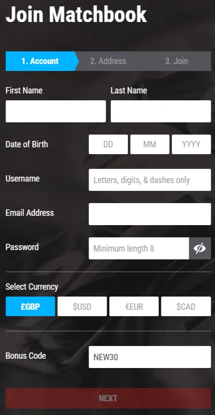 Matchbook how to create account