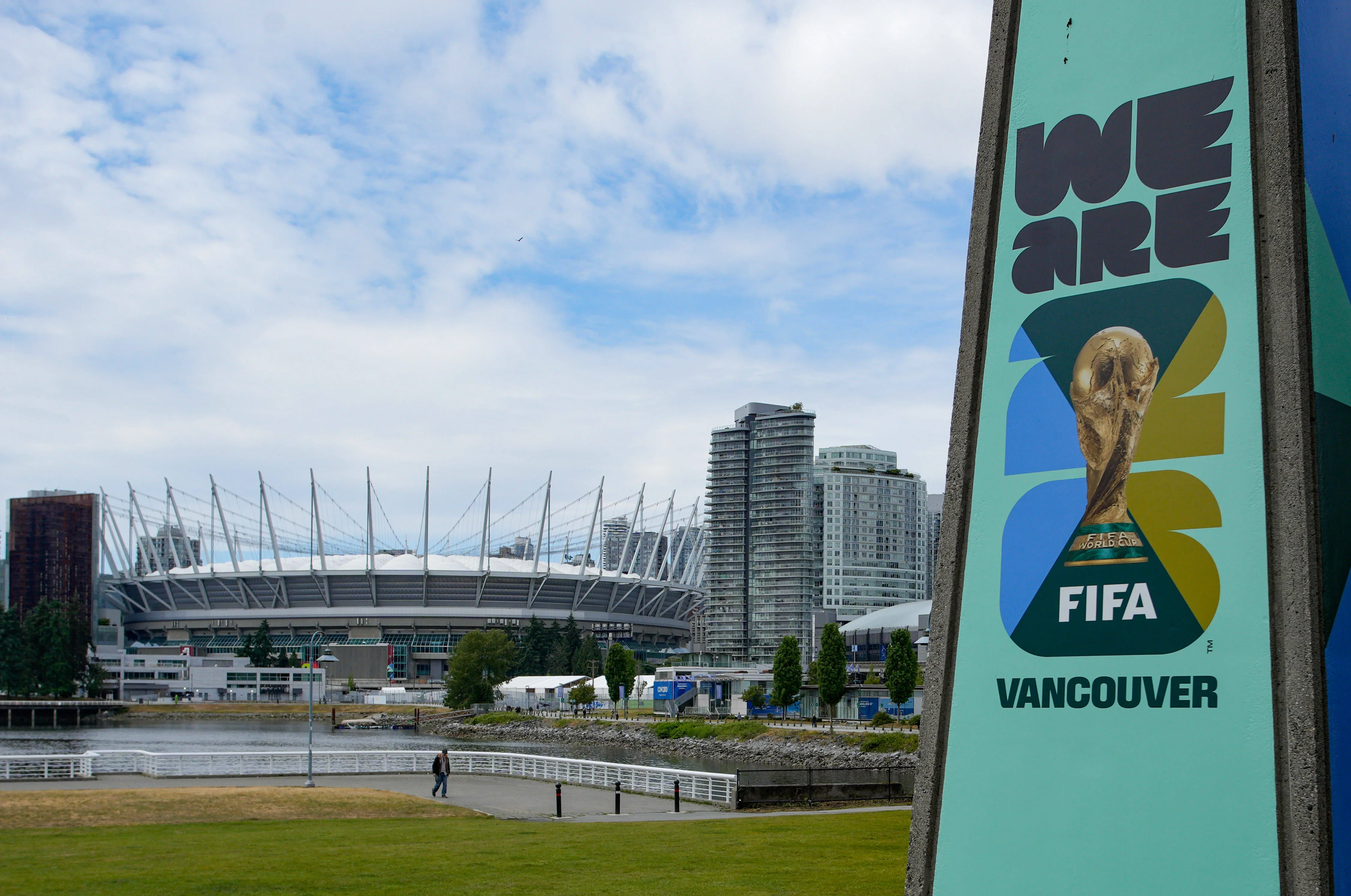 World Cup 2026 signage with BC Place in the background in Vancouver