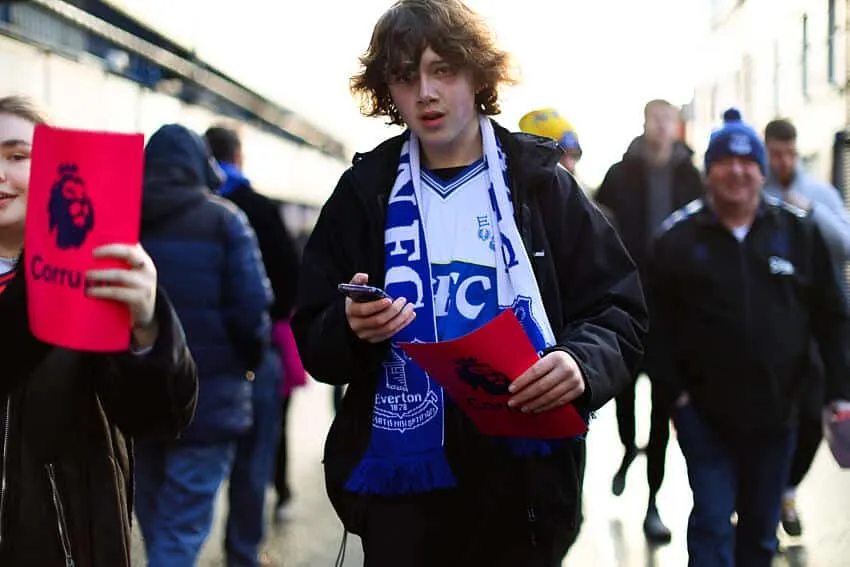 Everton fans campaign against the Premier League outisde Goodison Park