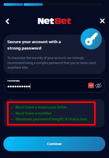 NetBet sign up process Step 2