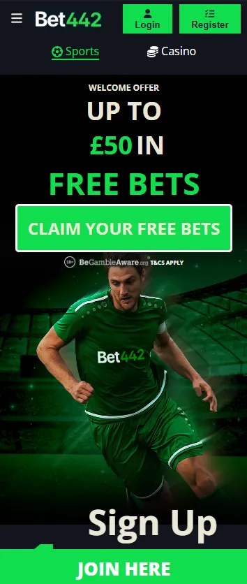 Bet442 sign up offer up to &pound;50 in free bets