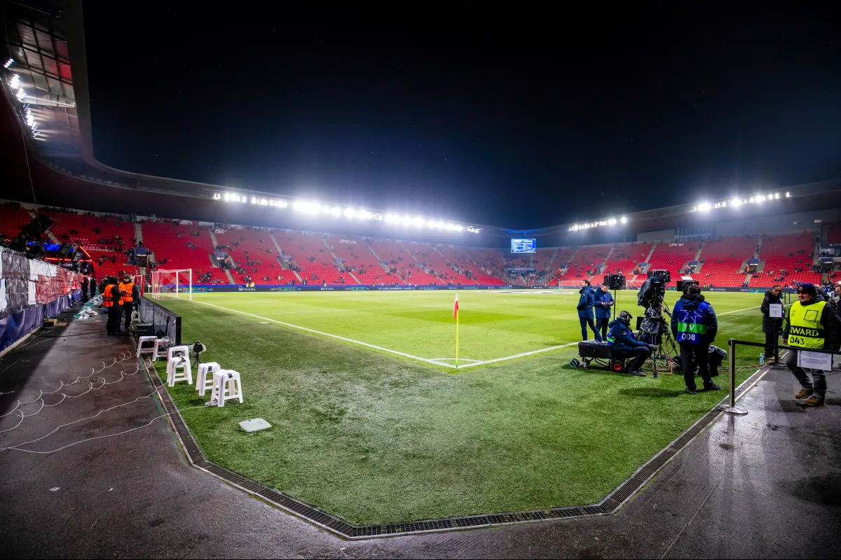 General stadium view at Fortuna Arena during the UEFA Champions League 2025/2026 match between Slavia Praha and Bilbao on November 25, 2025 at Eden Arena in Prague, Czech Republic. 