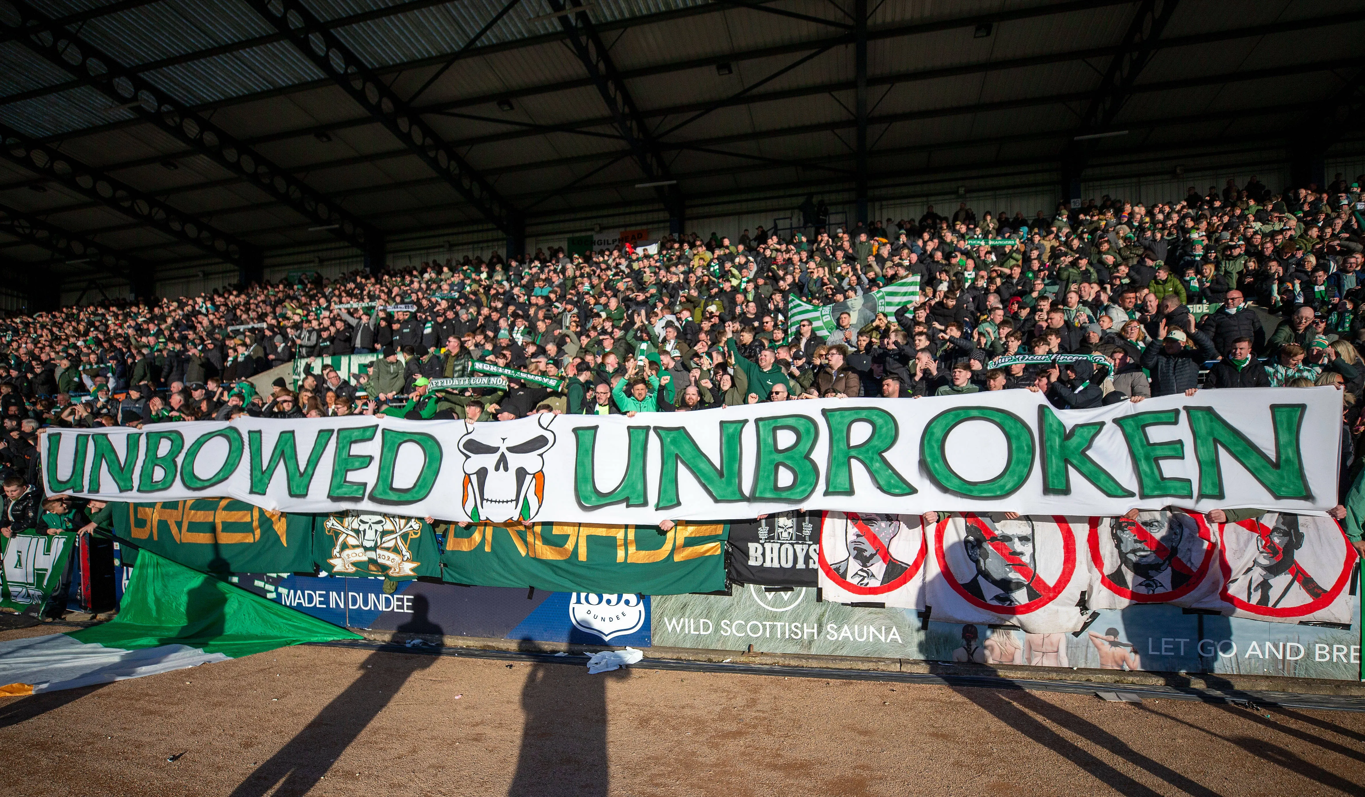 A similar banner was unveiled by Celtic fans at Dundee earlier this month