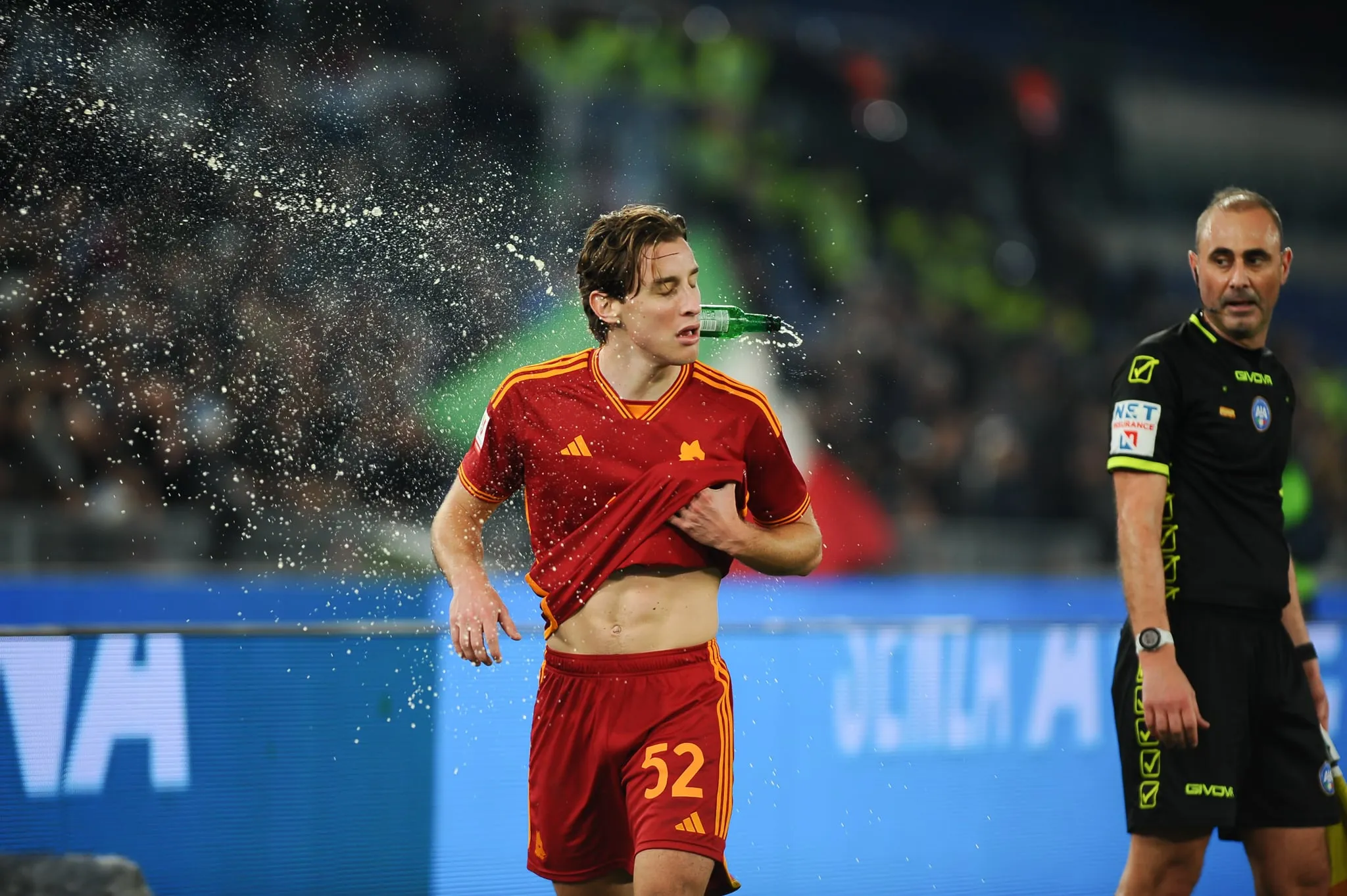 Edoardo Bove is struck with a bottle.