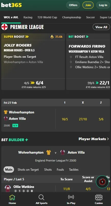 bet365 mobile overview, bet boosts and bet builder