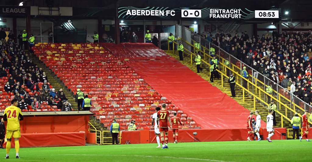 Eintracht Frankfurt fans banned from attending fixture at Aberdeen leaving an empty away end at Pittodrie