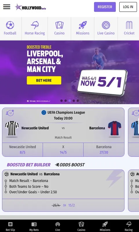 hollywoodbets sportsbook homepage