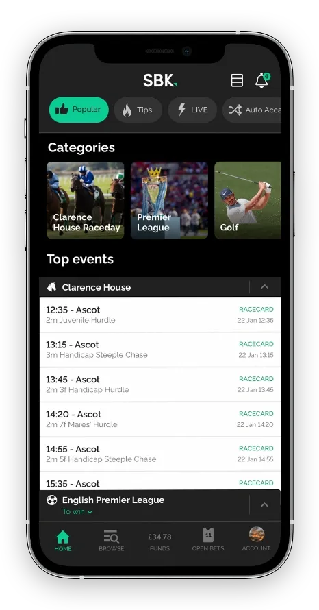 SBK app bookmaker review: mobile experience and design