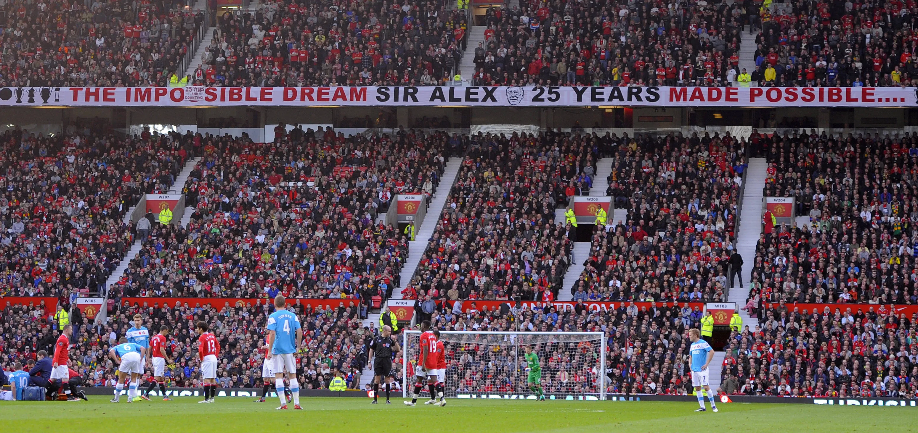 Sir Alex Ferguson banner at the Stretford End, Old Trafford