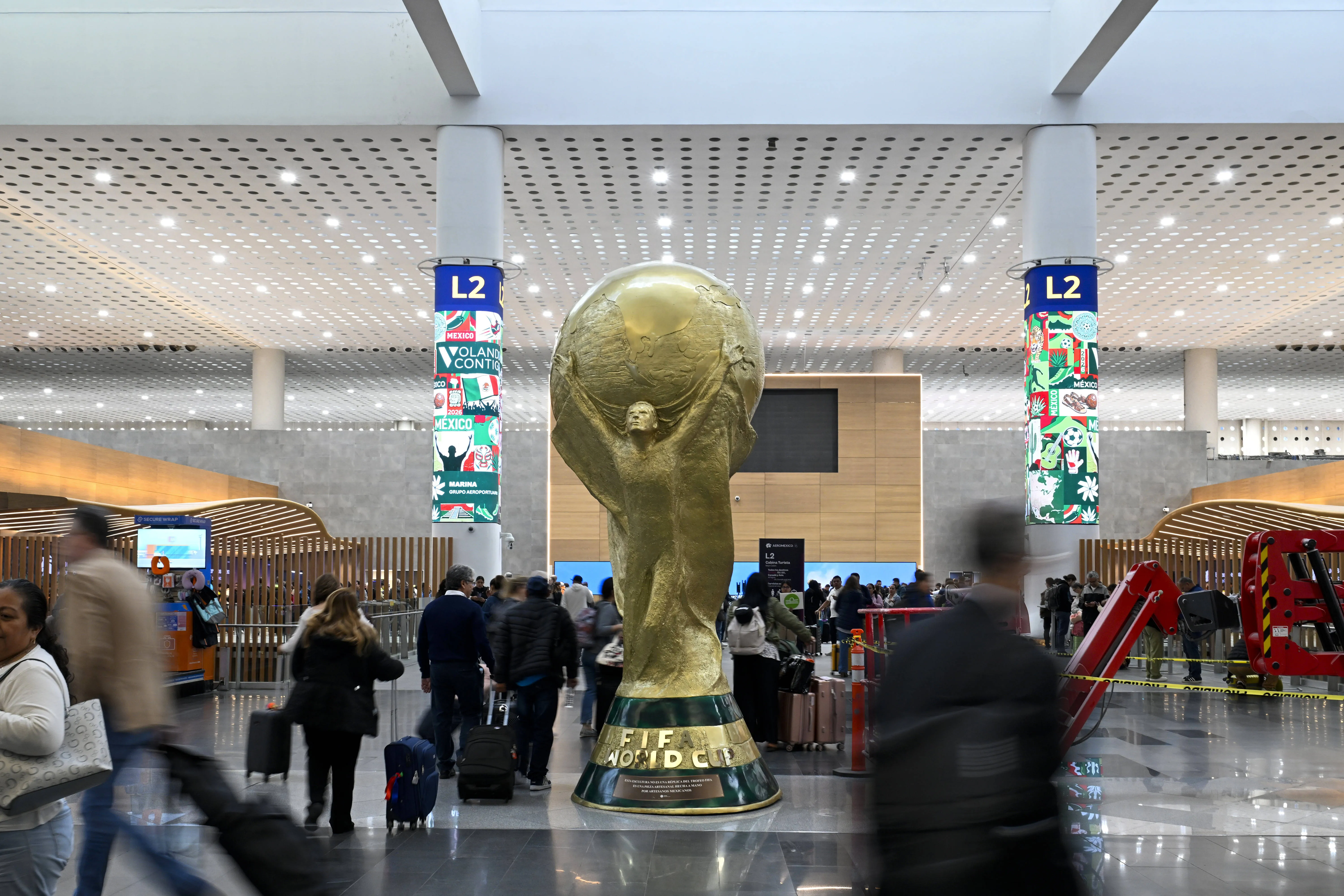 World Cup trophy display inside Mexico City International Airport