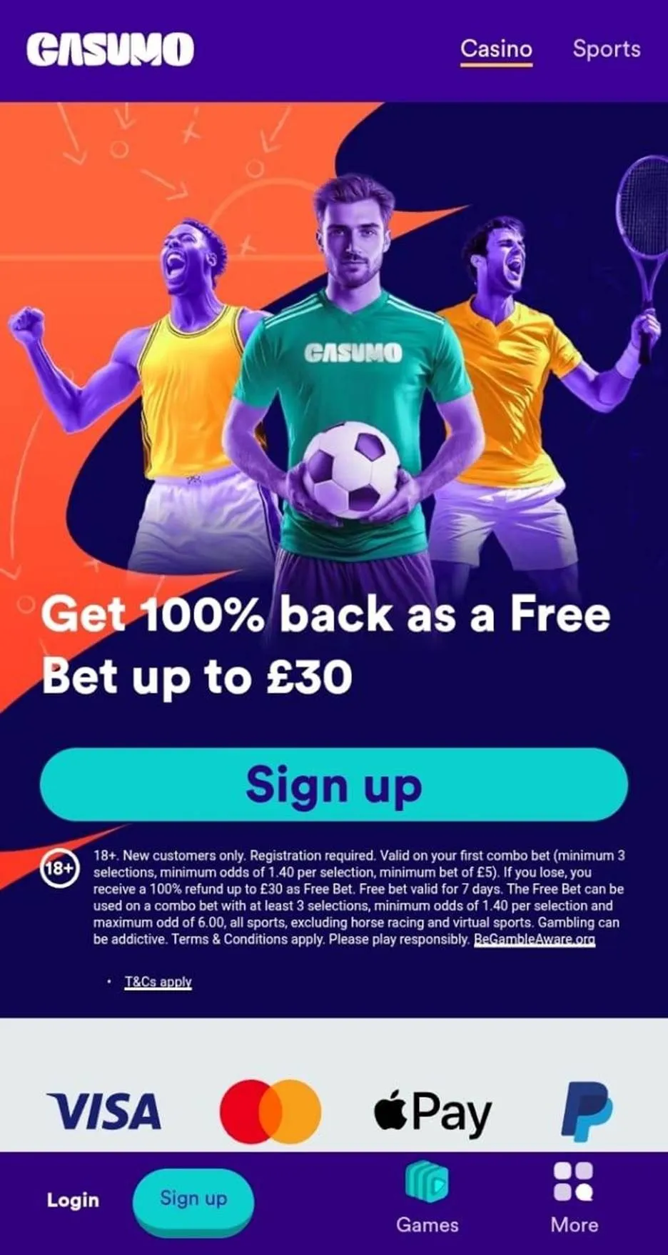What is the Casumo sports welcome offer?