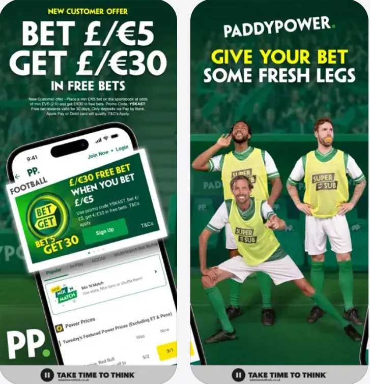 Paddy Power app new customer welcome offer bet &pound;5 get &pound;30