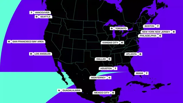 World Cup showing 2026 World Cup host cities