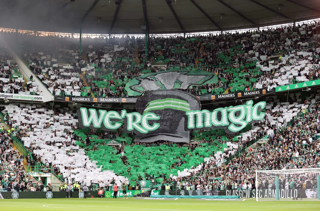Celtic fan tifo which reads "We're Magic"