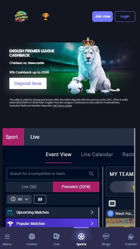 funky jackpot sports review, cashback offers premier league