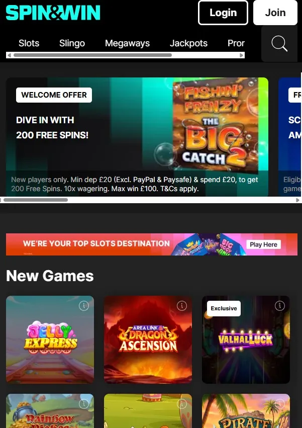 Spin & Win home screen