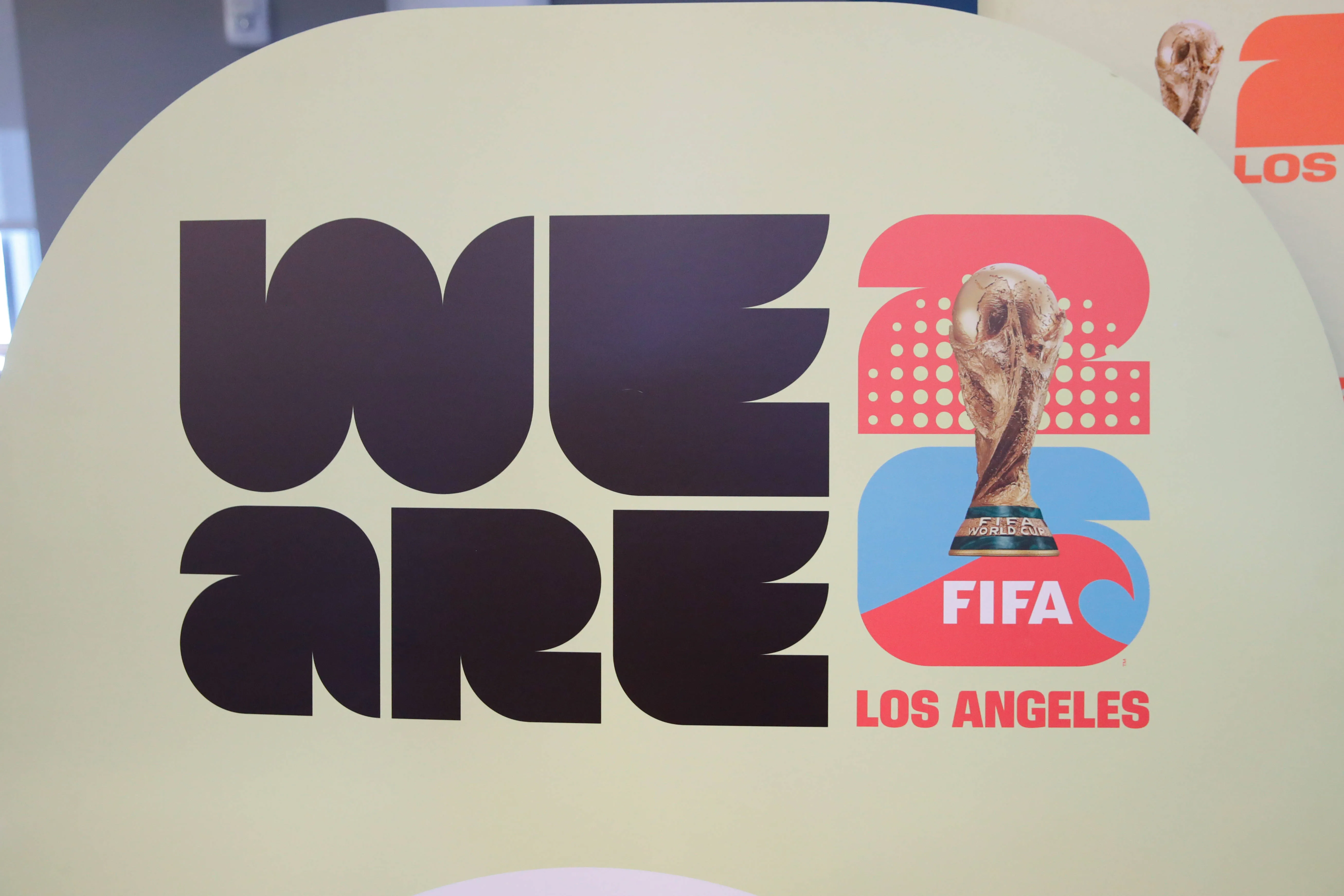 2026 World Cup signage at the Los Angeles Memorial Coliseum