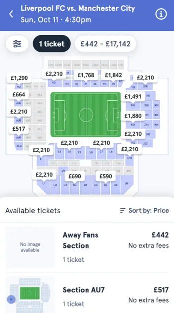 Liverpool vs City tickets screenshot