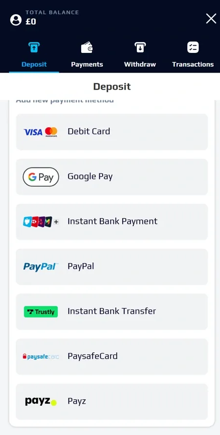 NetBet deposit methods, mobile screenshot