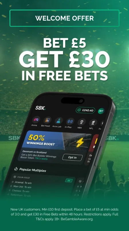 sbk app sign up offer: bet &pound;5 get &pound;30 in free bets