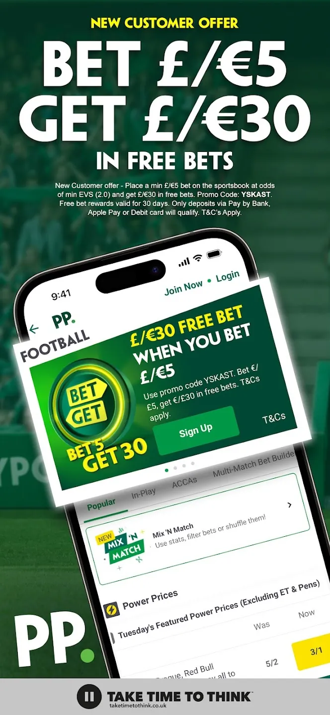 Paddy Power App new customer offer bet &pound;5 get &pound;30
