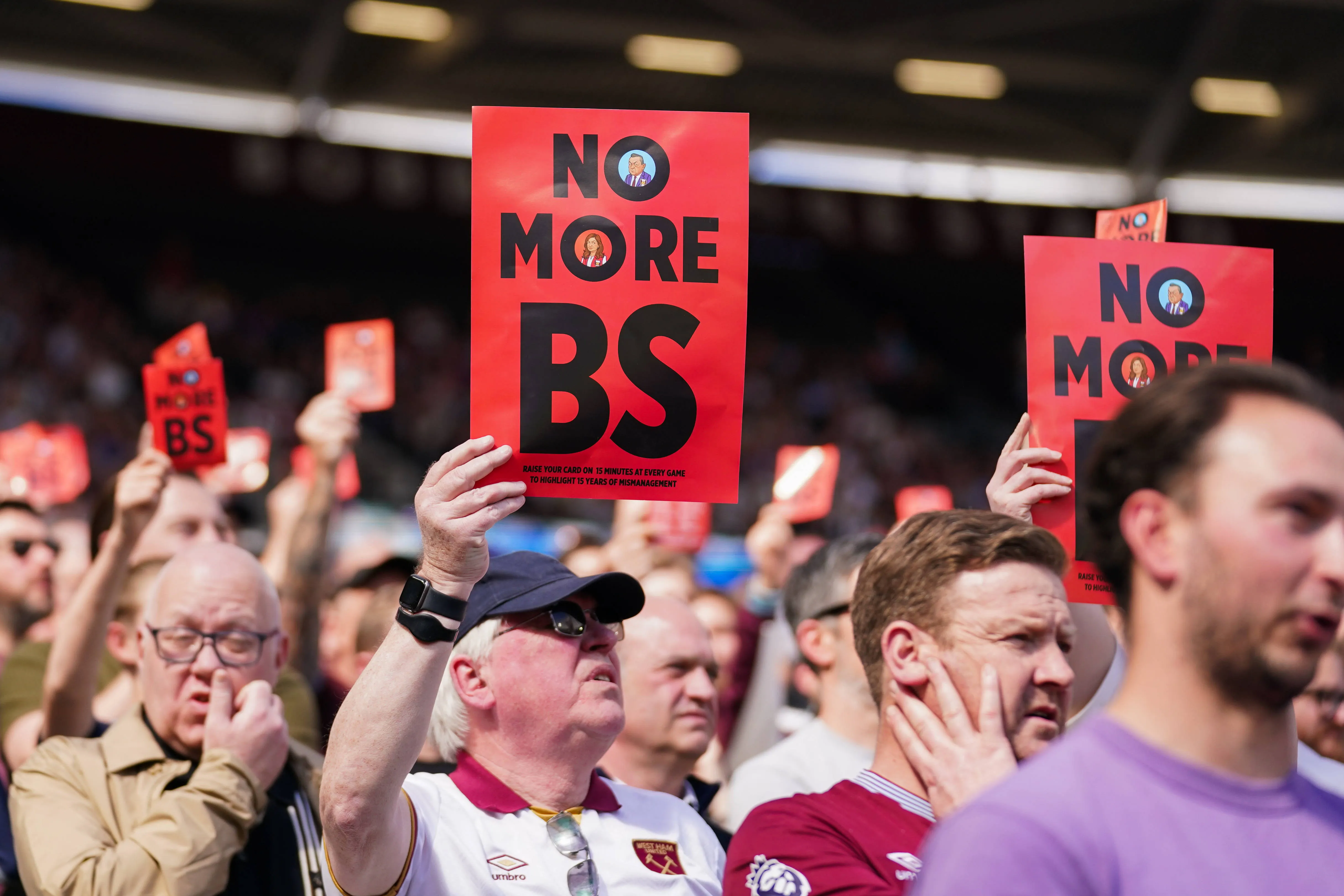 West Ham fans protest against the board during their match vs Everton at the London Stadium