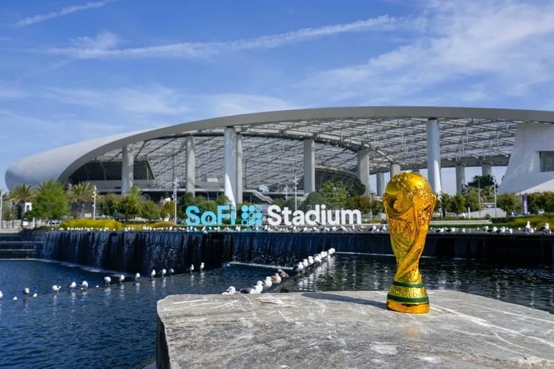 World Cup trophy outside of SoFi Stadium