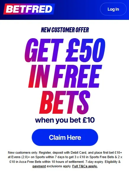 betfred sportsbook welcome bonus: get 50 in free bets