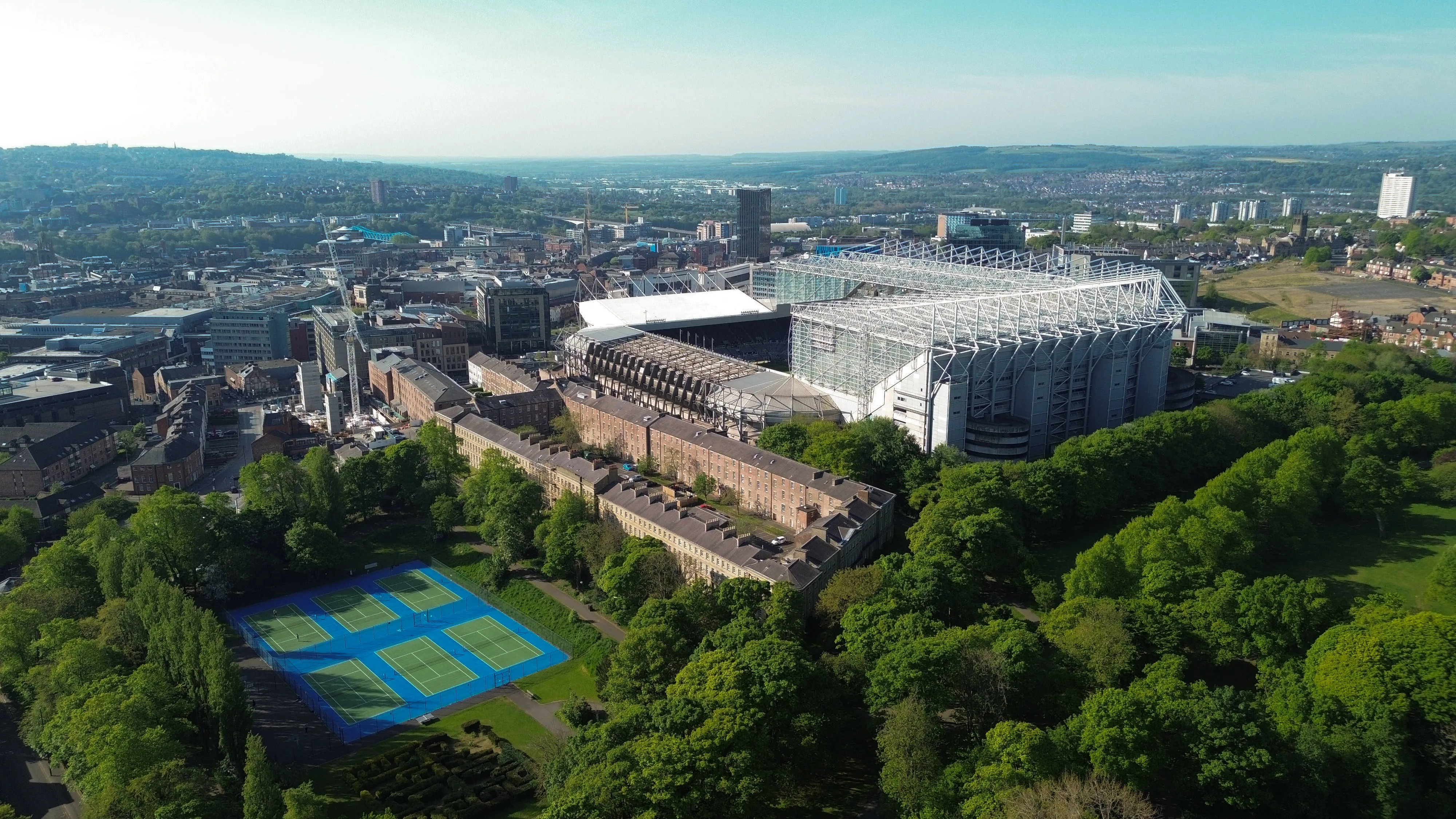 Aerial view of St James' Park and the surrounding area