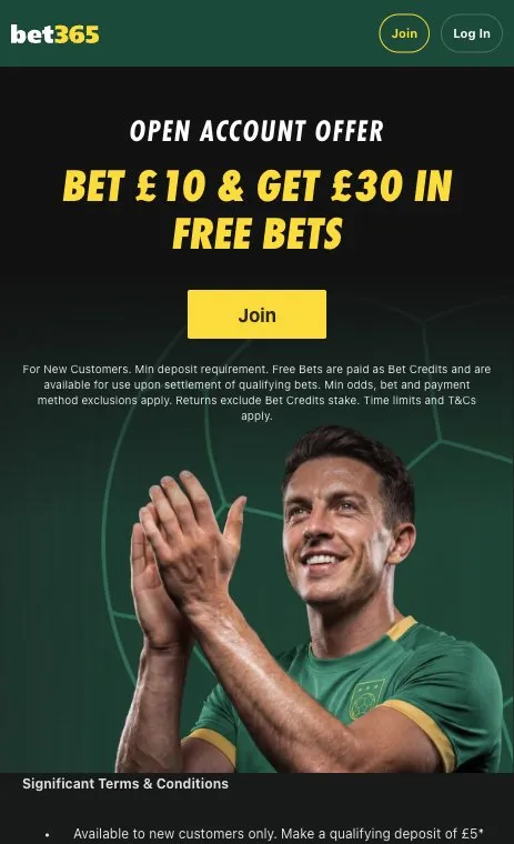 bet365 open account offer page on mobile