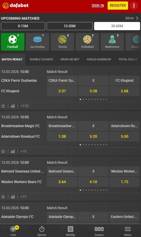 dafabet sportsbook upcoming matches