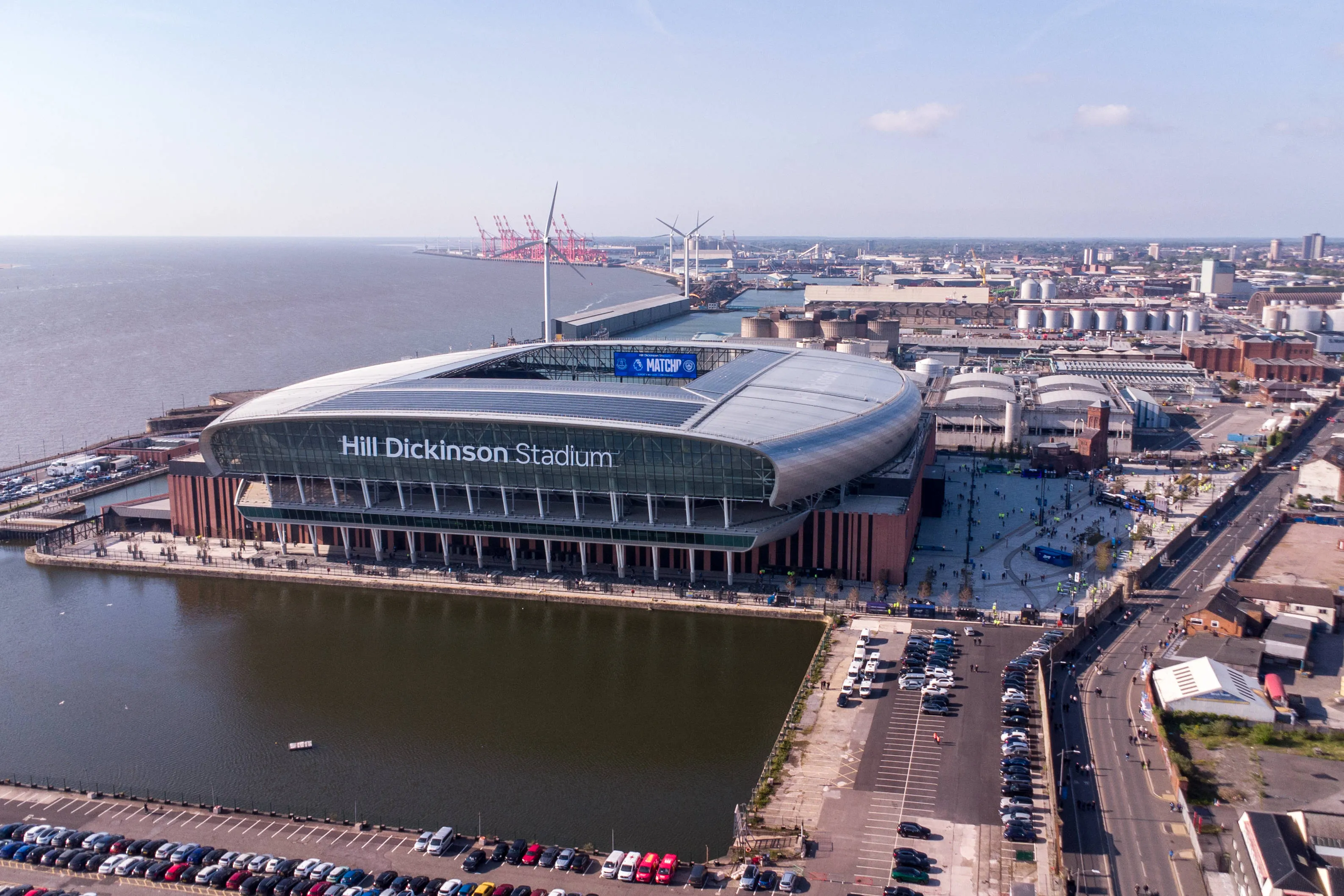 Aerial view of Hill Dickinson Stadium, Liverpool