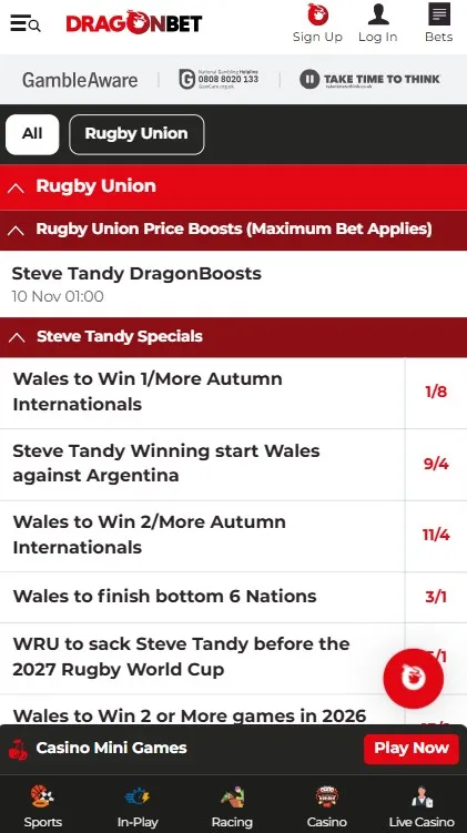 dragonbet rugby union sports betting, mobile preview