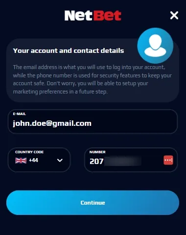NetBet - sign up process - Step 1
