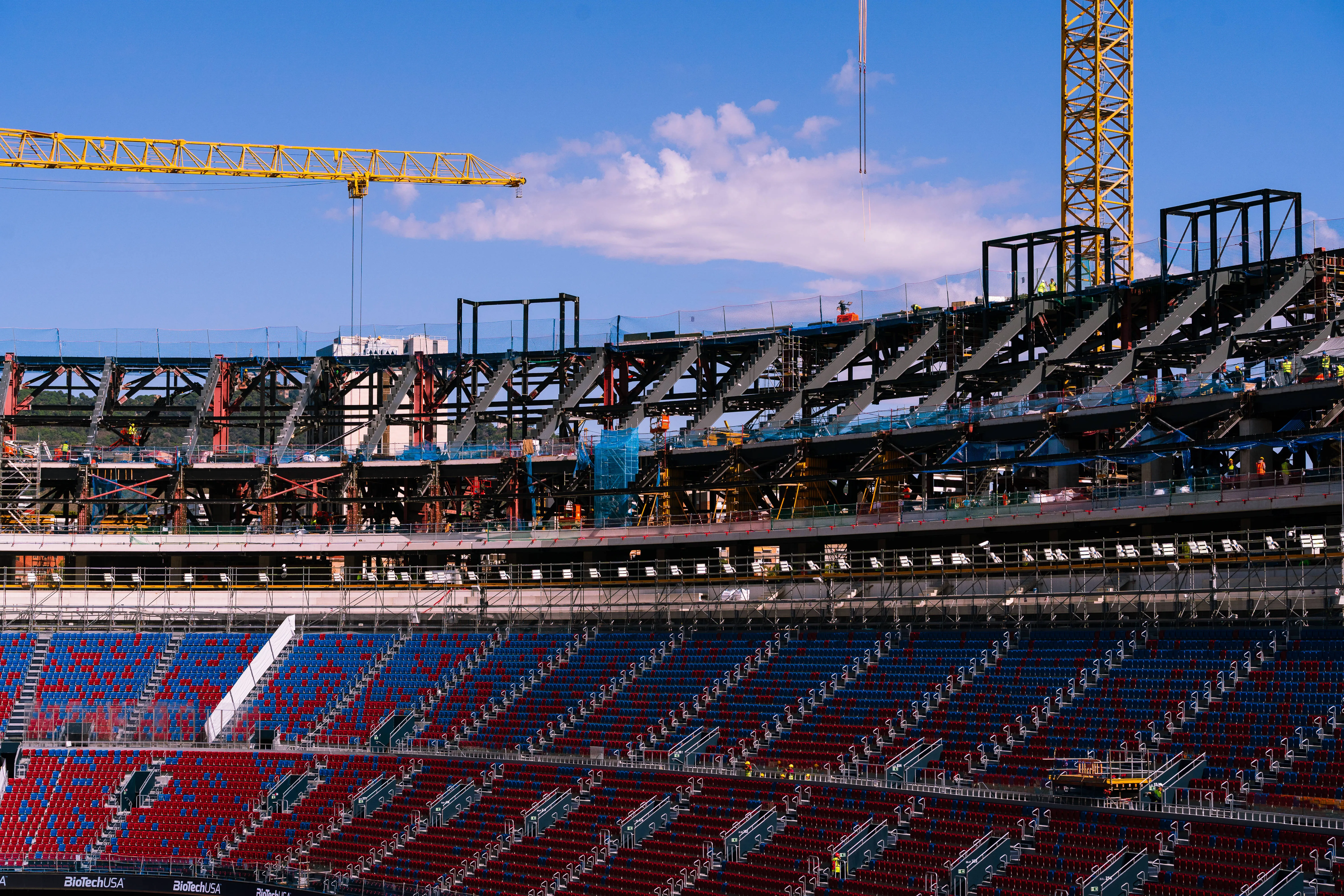 View of the iron structure for the third tier at the Camp Nou
