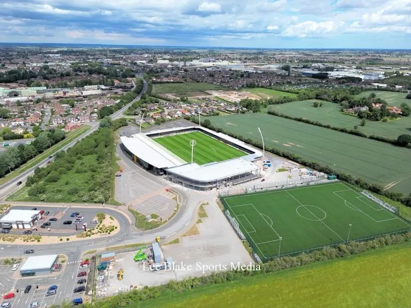 Aerial view of the Jakemans Community Stadium, home to Boston United FC