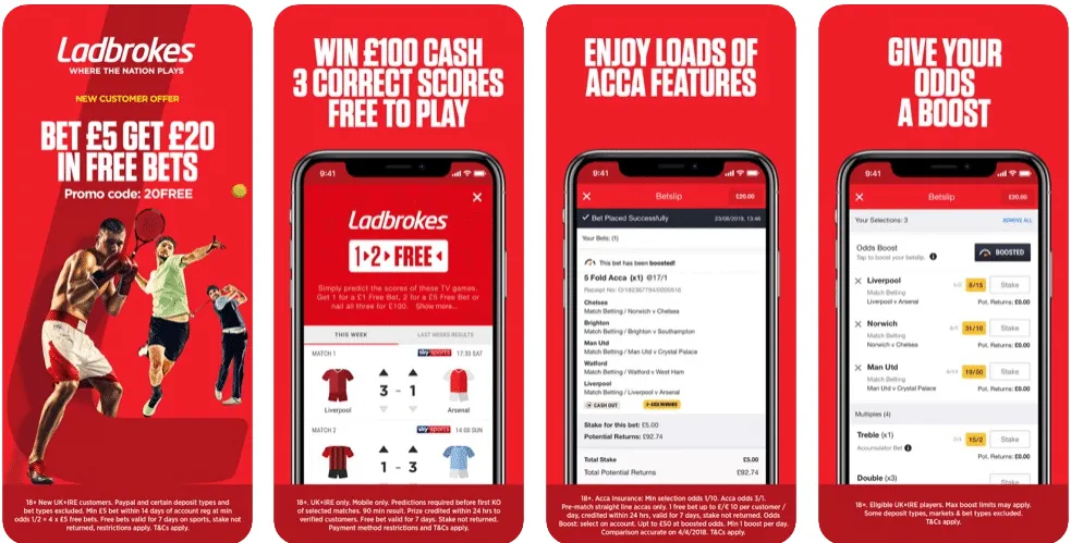 Ladbrokes app with various design features