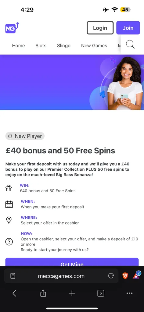 Mecca Games welcome bonus &pound;40 bonus and 50 free spins