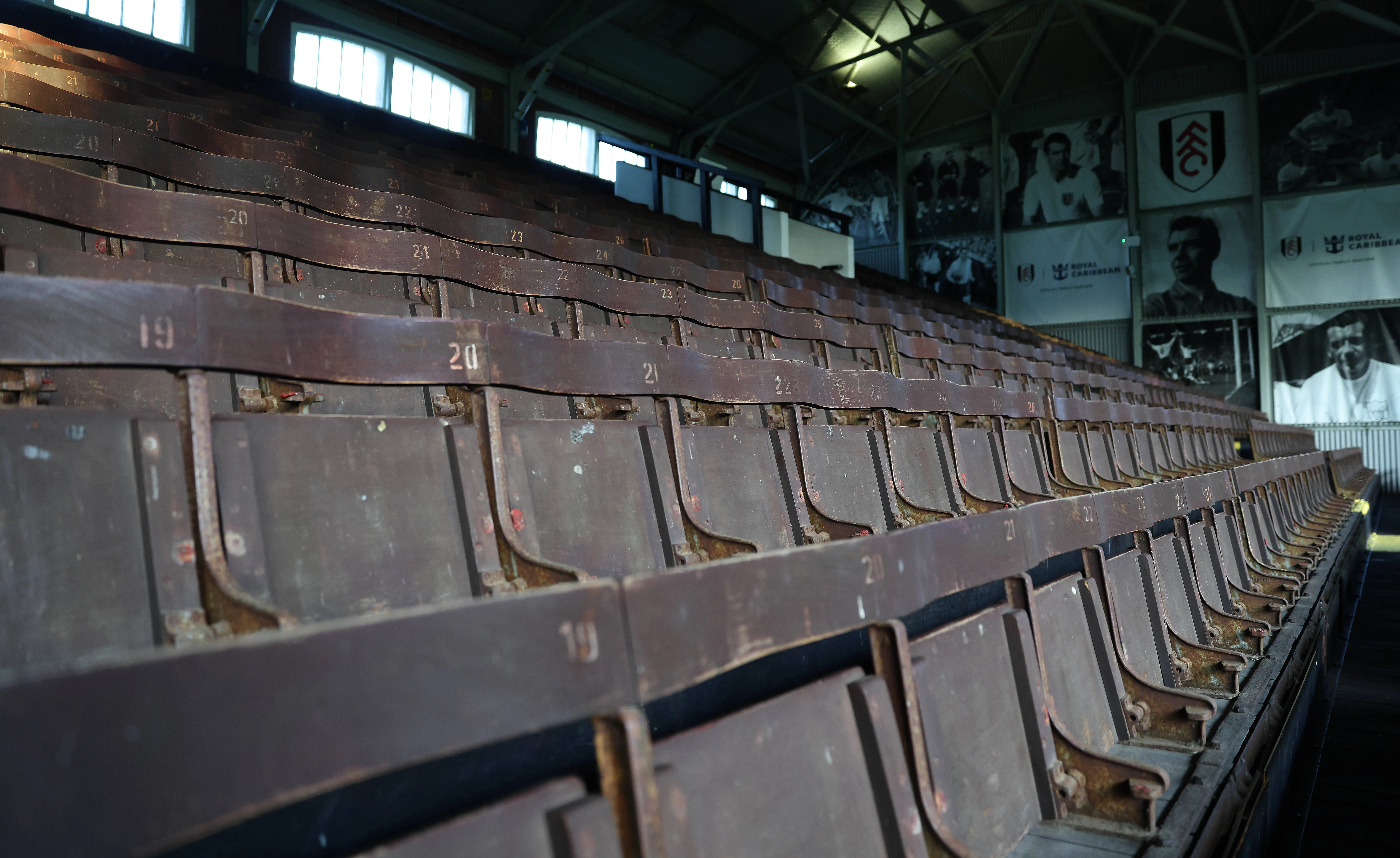 View of The Johnny Haynes Stand at Craven Cottage, one of the oldest and most iconic football stands in the world