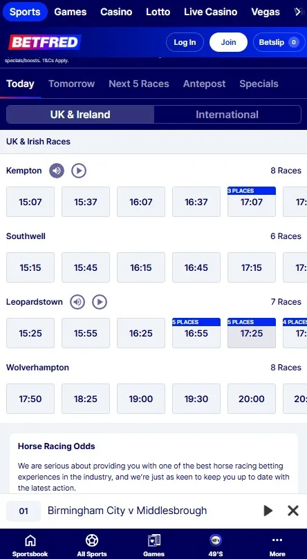 betfred sportsbook review: horse racing UK & Ireland, mobile preview