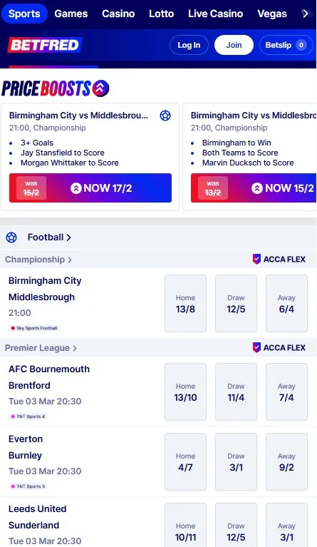 betfred sportsbook and price boosts, mobile preview