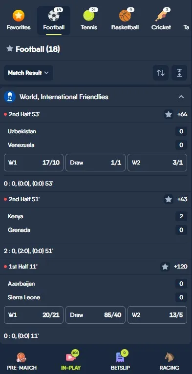copybet review: in-play tab