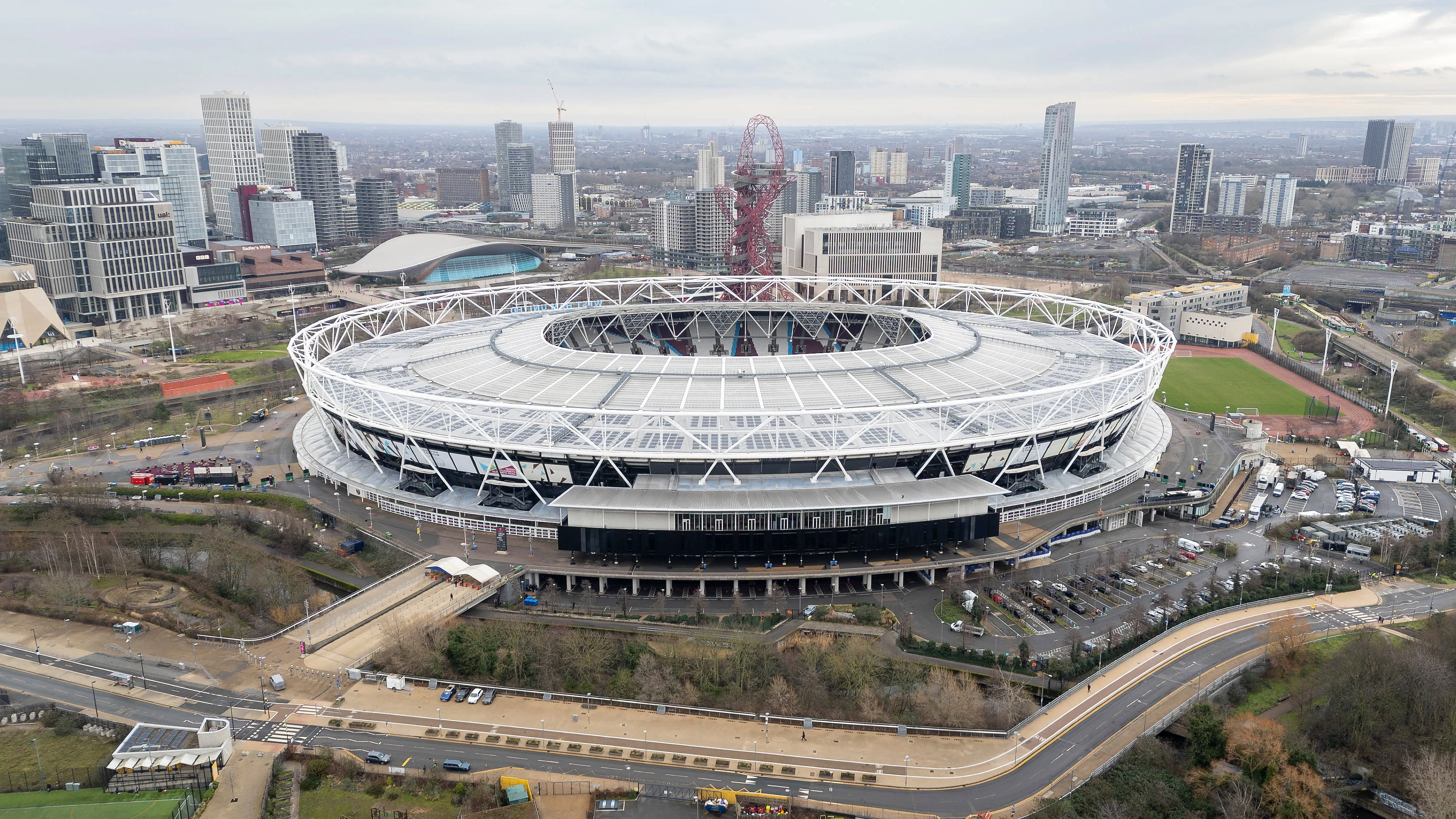 View above the London Stadium, home to West Ham United