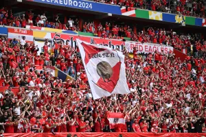 Austria fans confront France fans in Dusseldorf before Euro 2024 clash