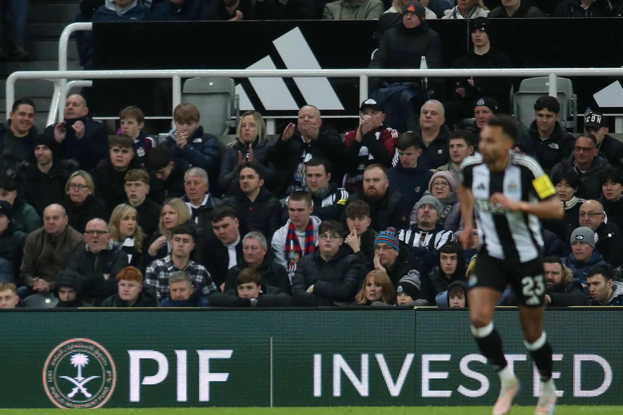 A digital advertisement for the Public Investment Fund inside St James' Park