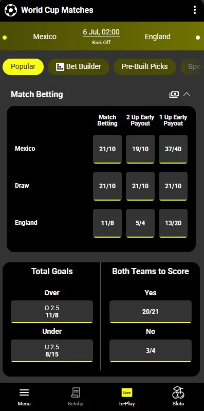 Parimatch uk world cup betting odds: England v Mexico