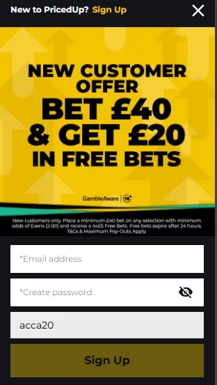 priced up review and sports sign up offer